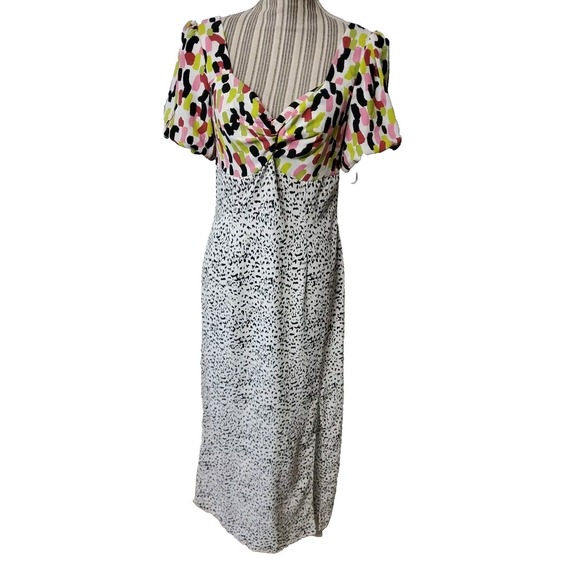 Glamorous Hi Waist Maxi Dress Sz 6 Abstract Multicolor Short Sleeve Lightweight - Picture 2 of 7